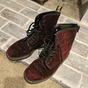 1990s Dr. Martens Burgundy Velvet Boots UK 4 8i